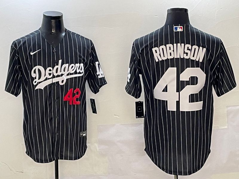 Men Los Angeles Dodgers #42 Robinson Black Stripe Jointly Name 2025 Nike MLB Jersey style 10